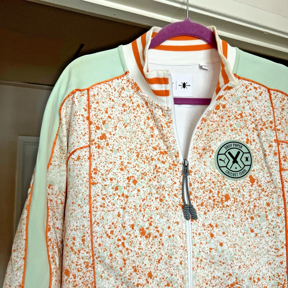Puma x Daily Paper Cricket Jacket Long Sleeve L White Orange Green Logo Pattern - Image 2 of 4