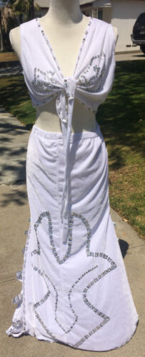 Costume Danza del Ventre - Bianco con Paillettes Argento - Foto 2 di 4