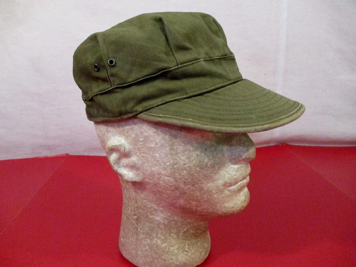 Korea USMC Marine Corps HBT Herring Bone Twill Cap w/Wide Brim - Sz 7 - Dtd 1952