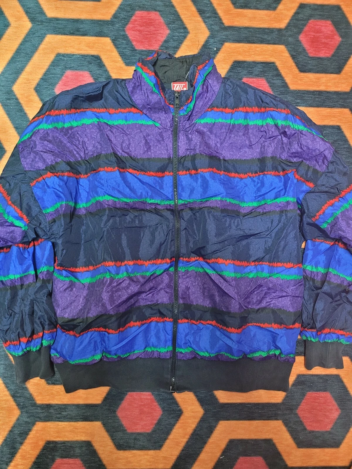Vintage Multicolor Striped Full Zip Lightweight Windbreaker Jacket Size L