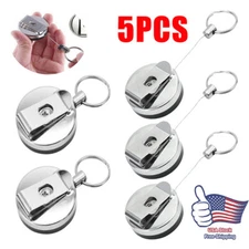 Set of 5 Steel Wire Rope Elastic Key Chain Retractable Anti Lost Secure Keychain