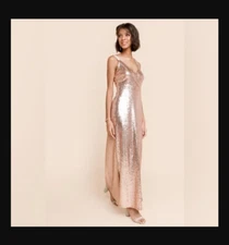 Francesca's Collections Dress Small Gold Sequined Maxi Madeline Gown Gala NYE