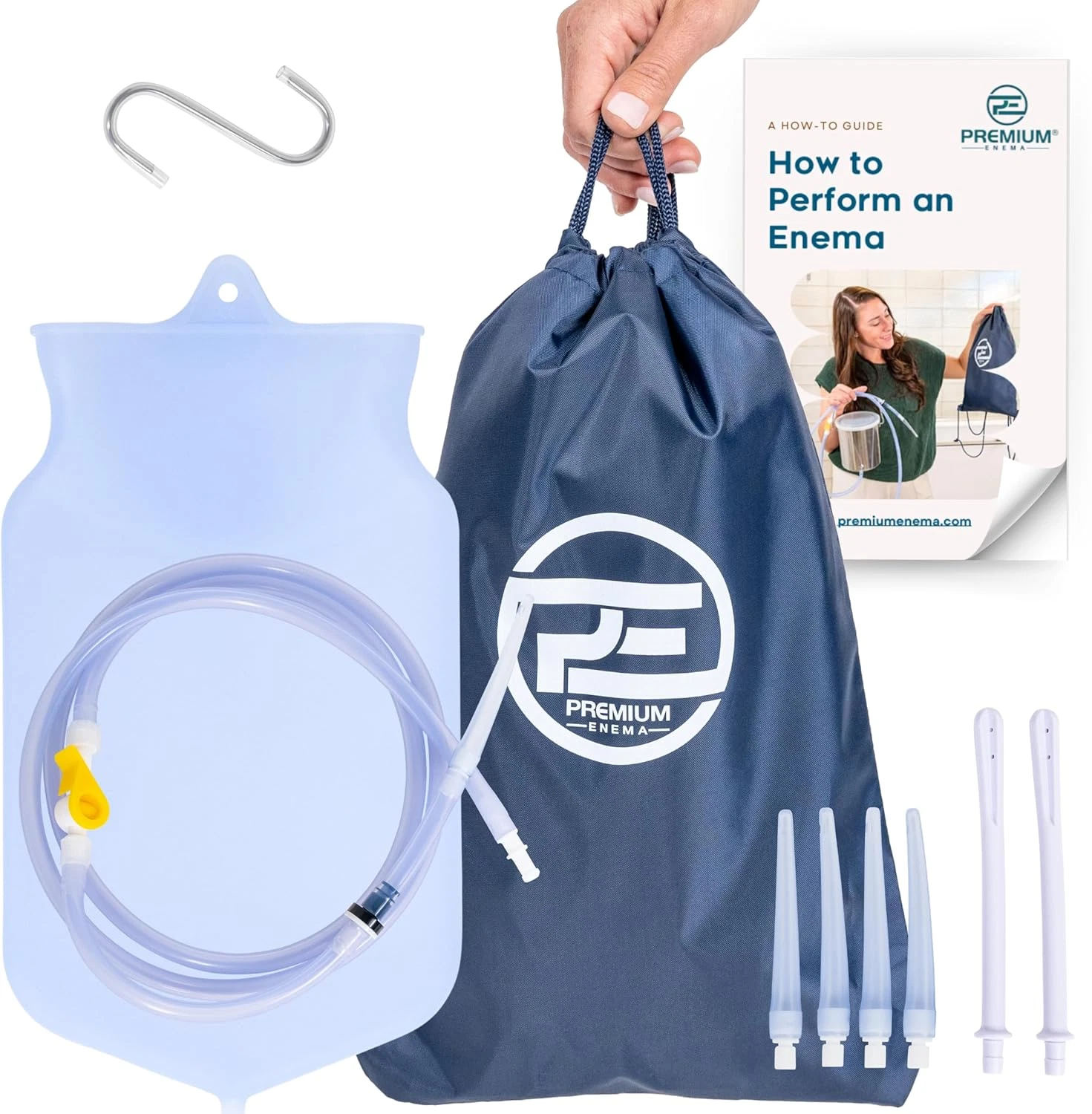 Kit de bolsa de enema de silicona transparente (2 cuartos, 7 puntas).
