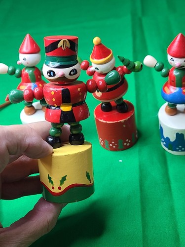 VTG Xmas lot 2 felt Santa, elf Pixi, 4 Wood Handpainted push puppets 2 mini deer - Picture 7 of 14
