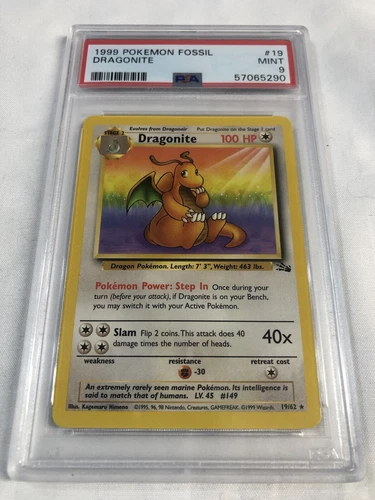 1999 POKEMON FOSSIL #19 DRAGONITE NON HOLO UNLIMITED MINT PSA 9