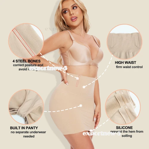 2 in 1 High Waist Shapewear Half Slip Tummy Control Skirt Body Shaper Underdress - Picture 9 of 23