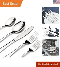 Elegant 60-Piece Silver Flatware Set for 12 - Rust Resistant, Ergonomic Design