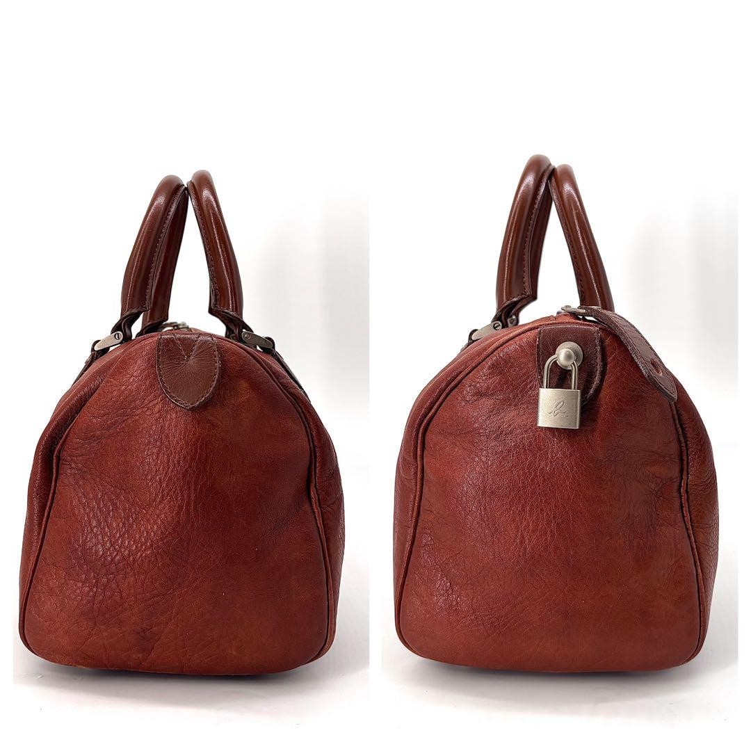 agnes b mini Boston bag in brown grained leather with
