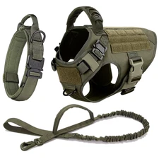 Large Dog Harness Collar Leash Set Military Dog Harnesses Pet Tactical Vest Trai