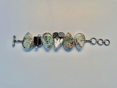 Starborn Sterling Silver Signed Multi Stone Toggle Clasp Bracelet  6.5-8 