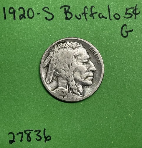 1920-S Buffalo 🦬 Indian Head Nickel 5c Good
