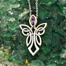 10k & Sterling Keith Jack Celtic Amethyst Guardian Angel Necklace 19 1/4"