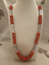 Vintage Orange and Silver Necklace by ZAD Boho Style Unique