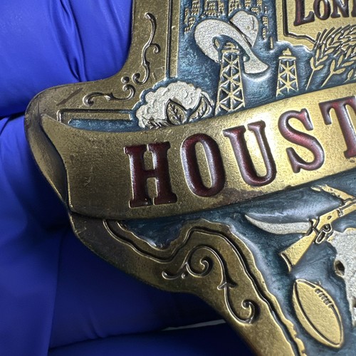 Vintage 1981 Houston Lone Star Belt Buckle #172 Great American Enameled USA Made - Picture 7 of 24