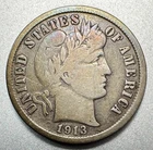 1913-S  BARBER DIME  FINE DETAILS   KEY DATE  #1283
