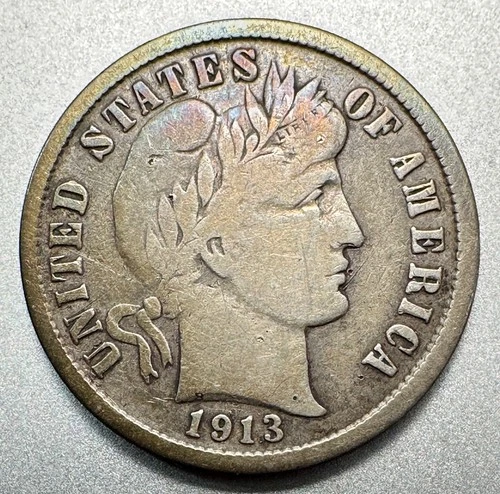 1913-S  BARBER DIME  FINE DETAILS   KEY DATE  #1283