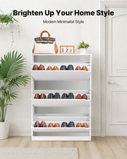 Shoe Cabinet with 3 Flip Drawers, White