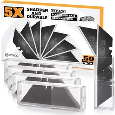 50-Pack Utility Knife Blades, Blackened SK-2 Razor Blades for Box Cutter Utility