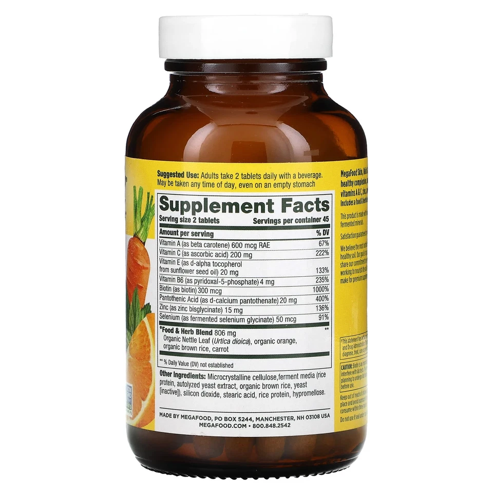 MegaFood Piel Uñas Cabello 2 90 Comprimidos Sin Lácteos, Sin Gluten, Certificado NSF, Foto 2 de 3