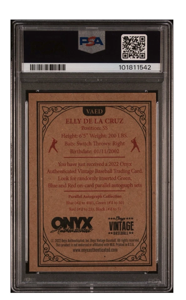 2022 Onyx Vintage Ext. Elly De La Cruz Auto Blue PSA 8 – PSA/DNA Certified! - Image 2 of 2