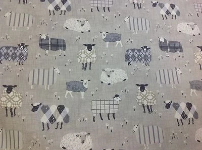 iliv SMD Baa Baa Sheep CHARCOAL Cotton Fabric.Curtains/Upholstery/Craft/Cushions