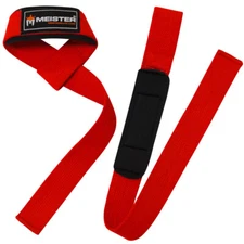 MEISTER WEIGHT LIFTING STRAPS - RED - NEOPRENE-PADDED Wrist Pads NO-SLIP PAIR