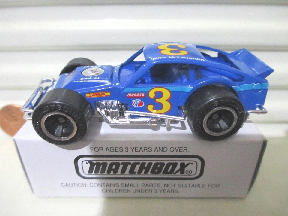 Matchbox 1992 MIKE McLAUGHLIN Modified PROMOTIONAL BLUE SEAT Race Car Mint Boxed - Image 2 of 4