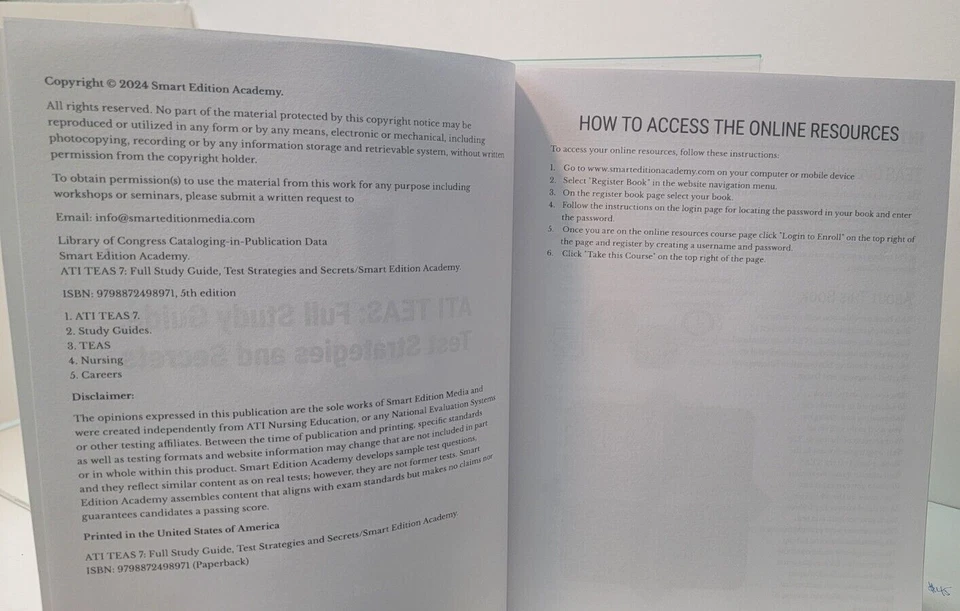 ATI TEAS 7 Study Guide: Smart Edition Nursing   5Th Ed PB/LN  SHIPS FREE - Image 4 of 4