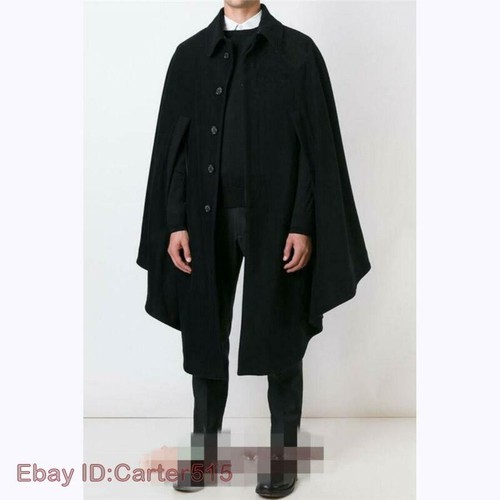 Fashion Men's Woolen Jacket Cape Cloak Shawl Outwear Coat Single Breasted Loose - Picture 8 of 10