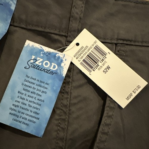 IZOD Saltwater Men's Big & Tall Beach House Cargo Shorts Iron Gate 52 X 10.5” - Picture 3 of 9