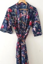 Indian Handmade 100 Cotton Floral Printed Bath Robe Dressing Gown Long Kimono