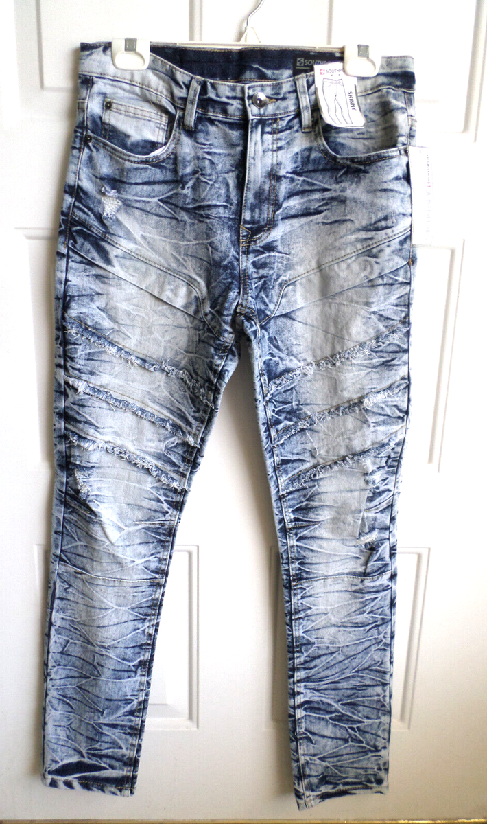 Mens Southpole Size 32 x 32 Skinny Jeans Marble Light Blue Faded