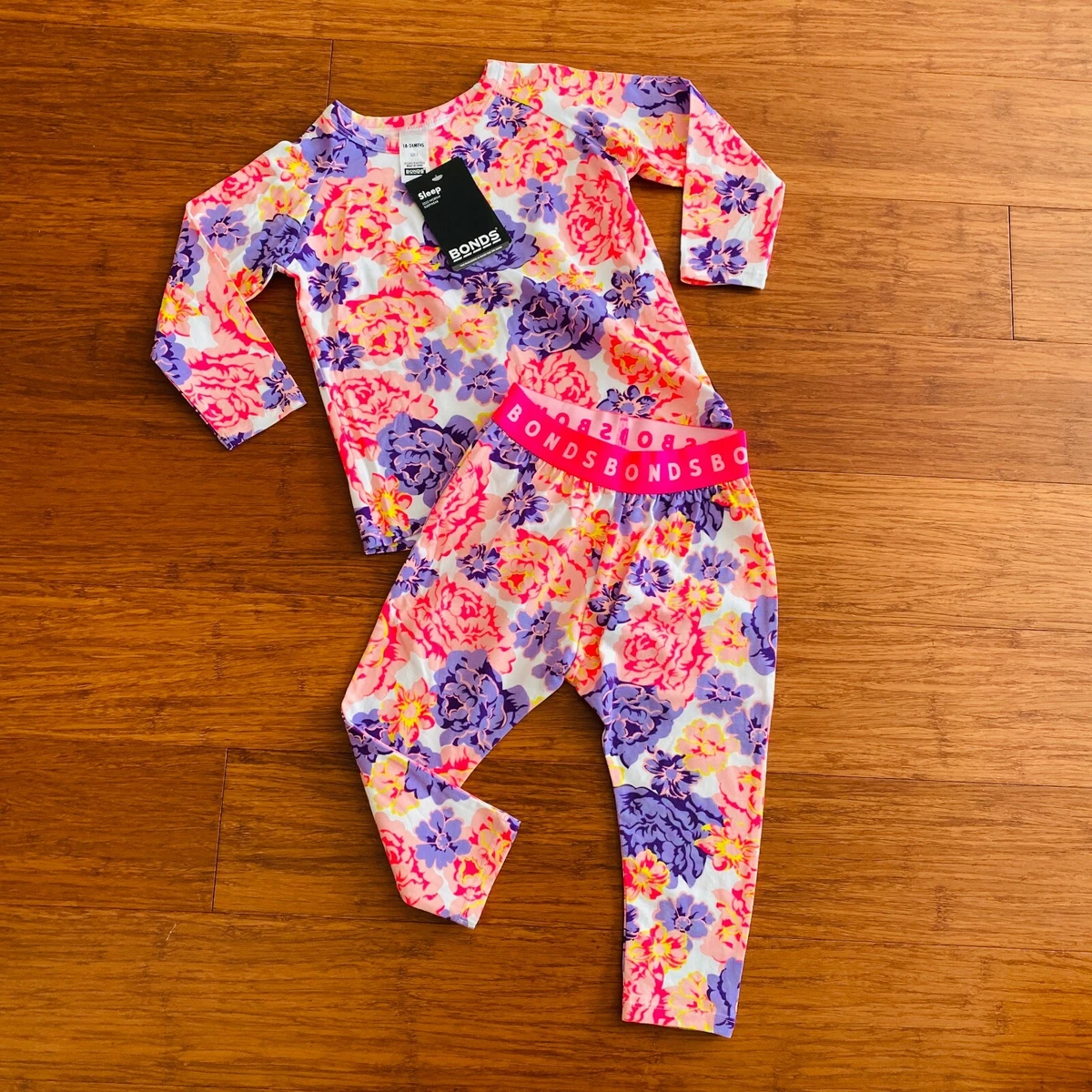 Bonds Floral Pink Purple Long Kids PJ Pyjama Sleep Set Size 2 BNWT