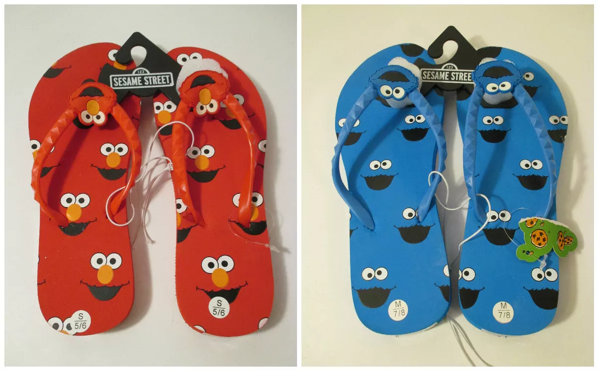 NWT SESAME STREET COOKIE MONSTER ELMO Red Blue Sandals Flip Flops Size S M L
