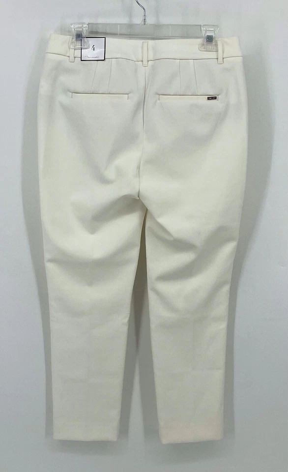 WHBM Cream Pants Womens Slim Ankle Size 4 Zip Button Hook Faux Pockets Logo NWT - Image 2 of 4