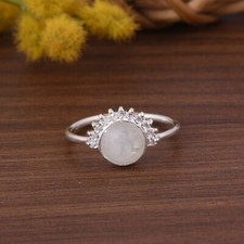 Sunrise Designer Sterling Silver Ring With Natural Moonstone Engagement Jewelry