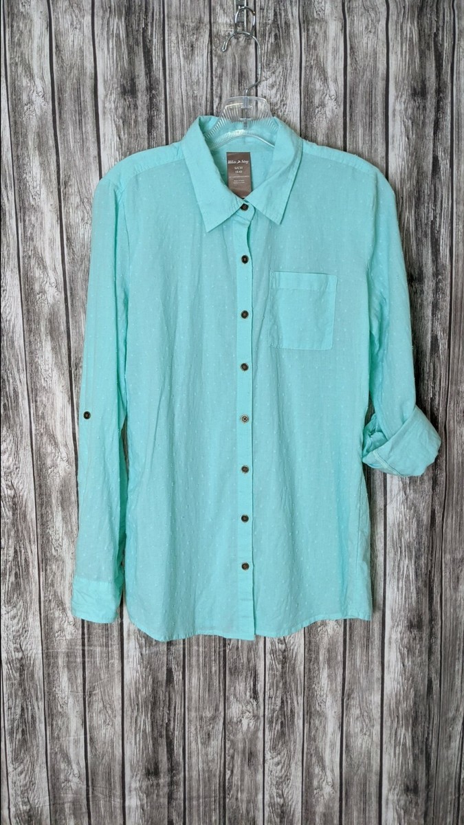 mint green dress shirt womens Women's Mint Green Button-Down Collared Long Sleeve Roll Tab Shirt Size  S(4-6)