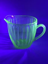 Jeanette Uranium Glass Pitcher Green Flower Design Depression 32oz