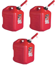 3 ea Midwest 5600 5 Gallon Red Poly Gas Gasoline Fuel Cans w Spill Proof Spout
