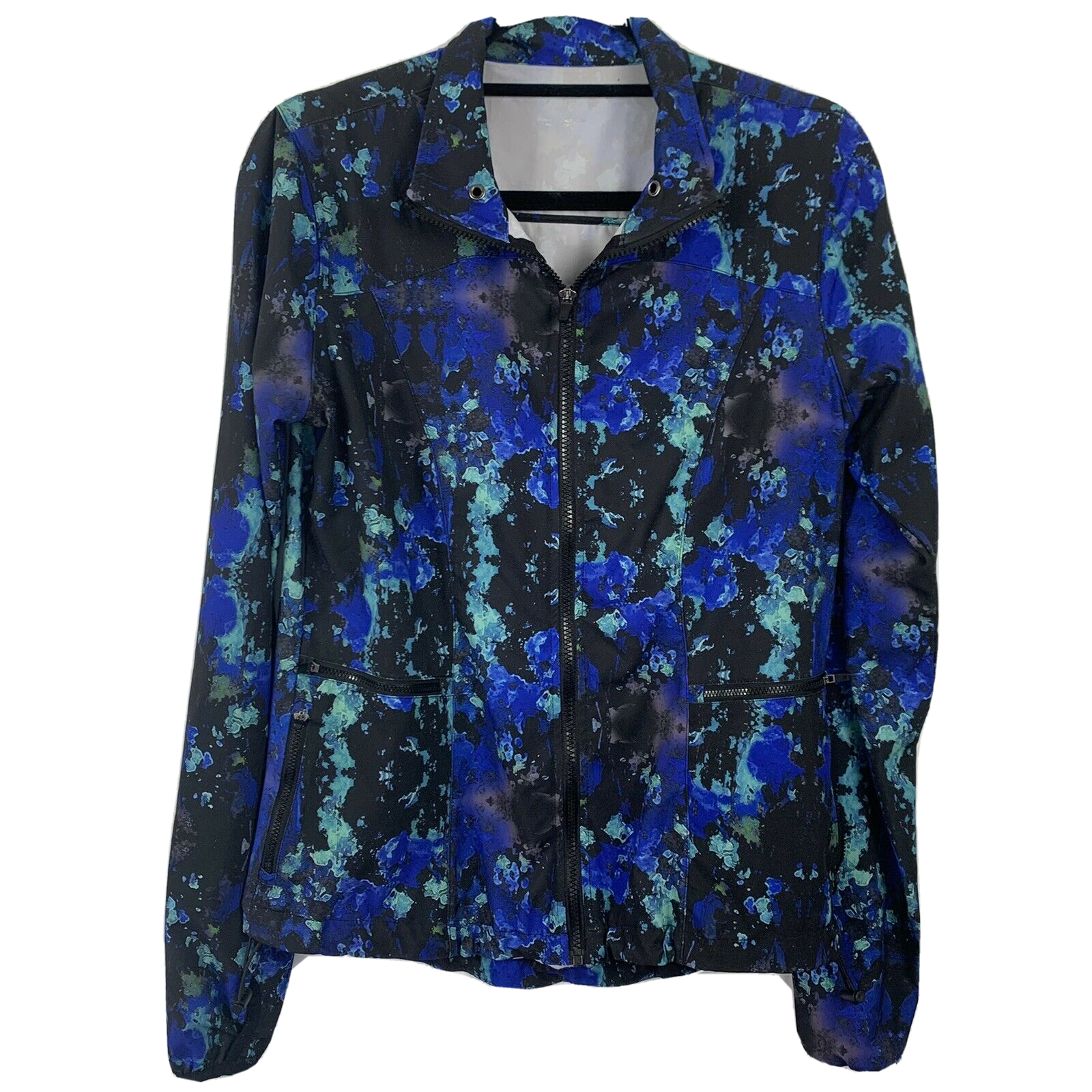 Fabletics Womans Athletic Full Zip Jacket Black Multi Thumb Holes Size Small