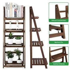 4-Tier Wooden Plant Stands Foldable Ladder Shelf Flower Display Indoors Outdoors