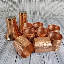 Vtg Coppercraft Guild Salt and Pepper Shakers 8 Napkin Rings 1970s New Unused
