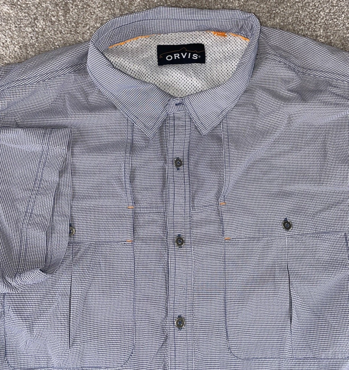 Orvis Troutbum Fishing Shirt Gray Mens XXL Vented Wicking Pockets Camp Nylon