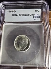 Igc Uncirculated Full Bands, 1964-D 10C Roosevelt Dime🔥🔥