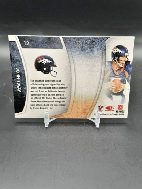 2009 Panini Absolute John Elway NFL ICONS Auto Game Worn Patch/25 (MEM,AUTO) HOF view 4