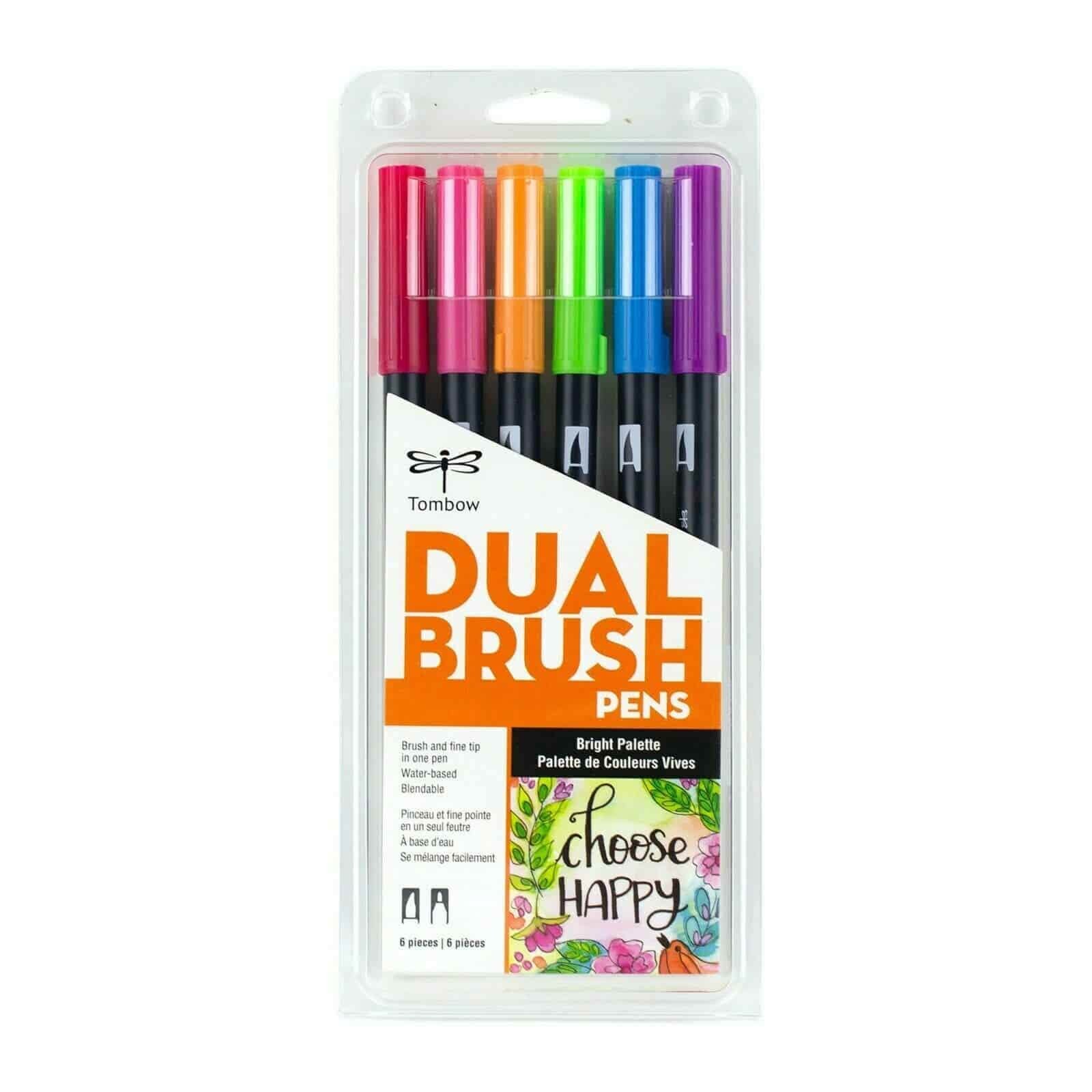 Tombow 56210 Dual Brush Pen Art Markers, Bright, 6-Pack. Ble