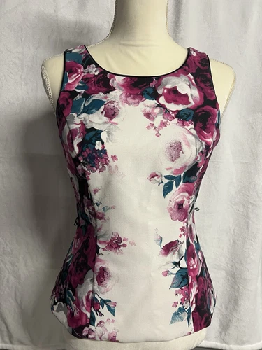 White House Black Market Sleeveless Floral Top Size 2 Side Zip