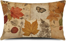 Fall Pillow Cover 12X20 Vintage Leaves Butterfly Throw Pillow Autumn Decorative