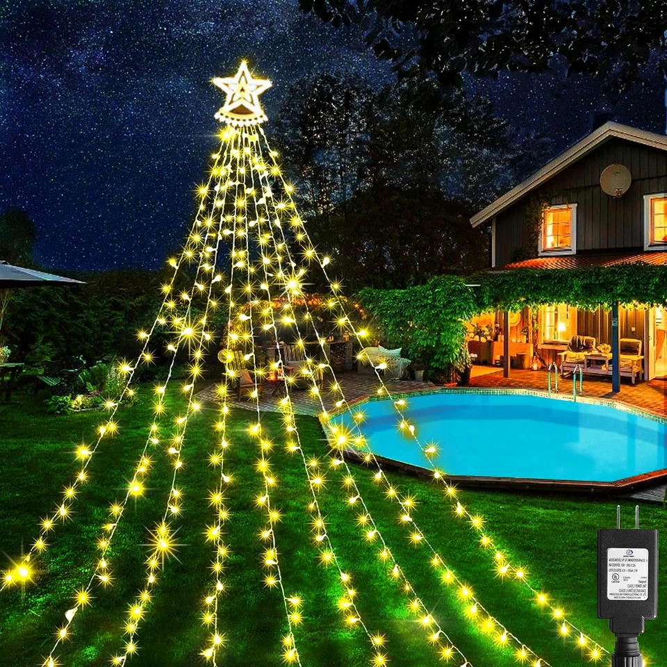 350 LED Christmas Tree Waterfall String Lights Indoor Outdoor Xmas Decoration - Image 3 of 4