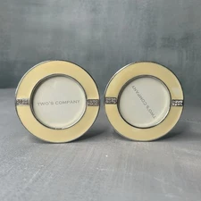 2 Two's Company Mini 2½" Round Photo Picture Frames Yellow Enamel & Rhinestone